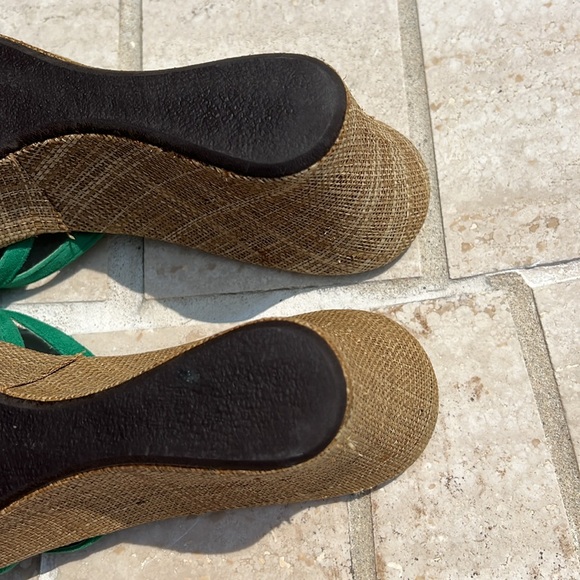 Green Slides Wedges Flower Ribbon Details Size 8 Platform Open Toe Elio Pitti - Picture 16 of 16